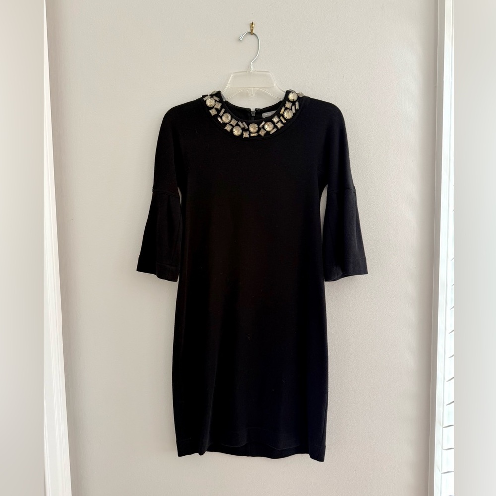 Vince Black Wool Sweater Dress Embellished Neckline
